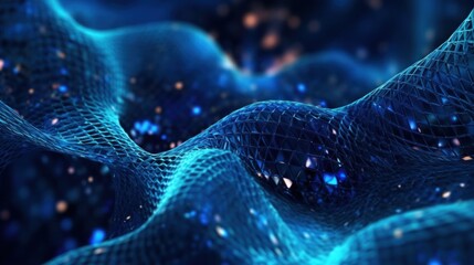 Naklejka premium Three-dimensional waves made of geometric grid. The structure shimmers in blue and purple, creating a stunning and futuristic visual effect