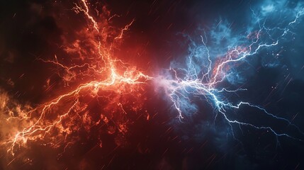 A split scene showing the clash of red and blue lightning, symbolizing.