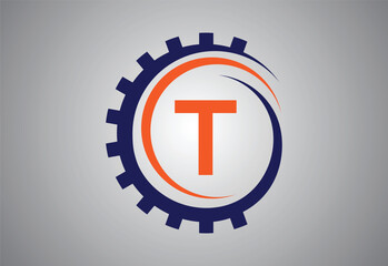 Settings icon isolated on grey background with latter T .
