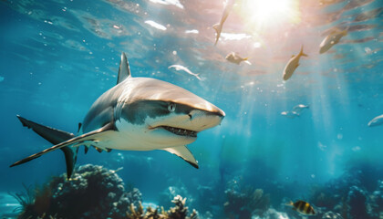 shark swimming in coral reef