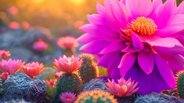 Cactus Flower In Nature cinematic  Footage 4K