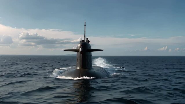 Military nuclear submarine launches torpedo missile in vast expanse of open ocean
