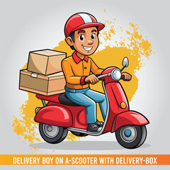 Delivery Boy on a Scooter with Delivery-Box vector illustration