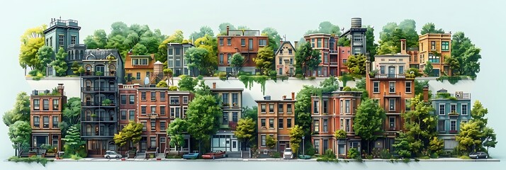 Create an illustration depicting different types of real estate properties including residential commercial industrial and vacant land.