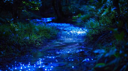 A beautiful blue ocean with glowing blue lights