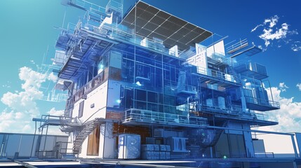 Fototapeta premium Innovative 3D Illustration of an Energy-Efficient Building Under Construction