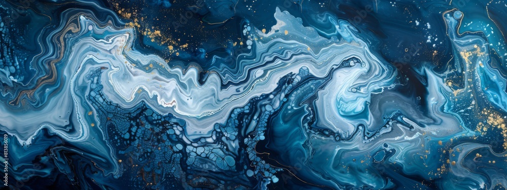 Leinwandbilder swirling blue and gold patterns create a mesmerizing abstract design resembling a marble texture.