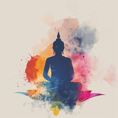 Buddha statue in meditating position wallpaper in watercolor painting effect - ai generative
