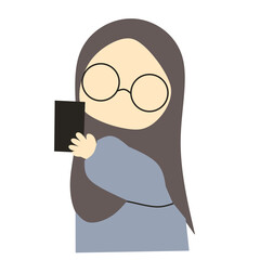 Cute young muslimah faceless with glasses and phone