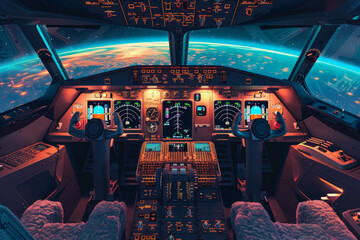 Discover the streamlined interface of an airplane cockpit, featuring only essential rooms for pilot navigation and control. AI generative.