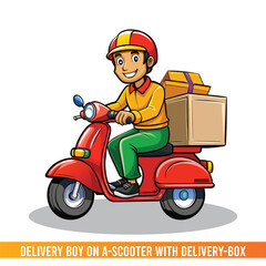 Delivery Boy on a Scooter with Delivery-Box vector illustration