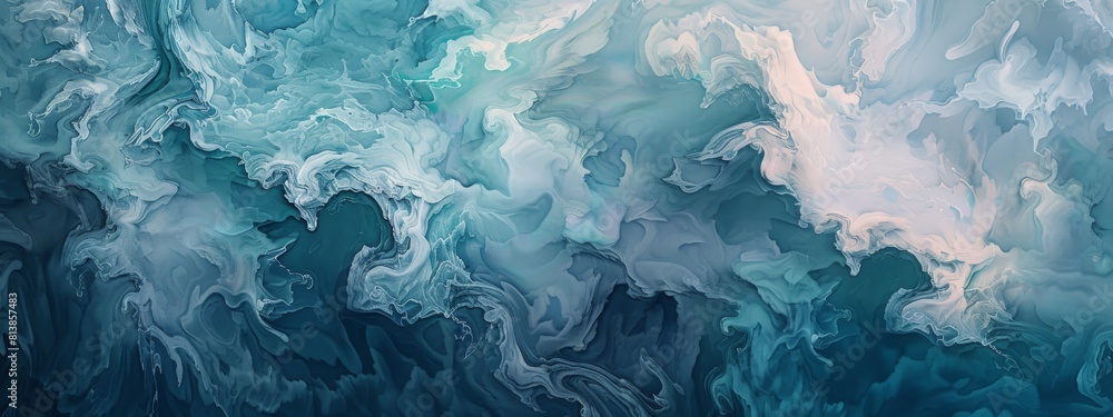 Leinwandbilder an abstract painting featuring waves in shades of blue and white, creating a dynamic and flowing com