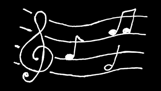 White wiggly hand drawn chord chart with music note icons doodle animation    