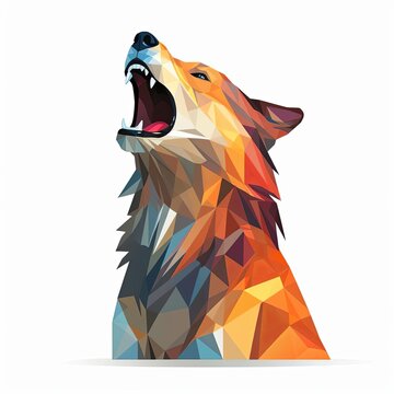 Create a low poly vector illustration of a wolf howling at the moon in a modern geometric style