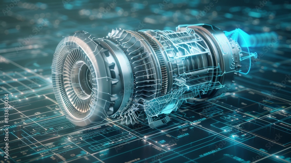 Poster model of a light interface for professional cad software with a 3d model of an electric-powered gree