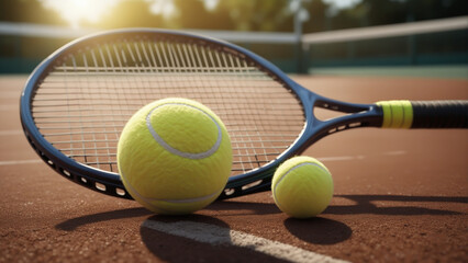 tennis racket and ball on court