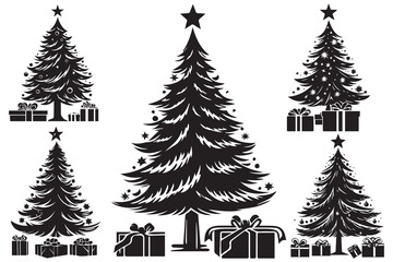 Christmas Trees and Gifts Silhouette
