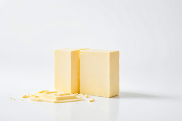 Two Blocks of Butter on a White Background