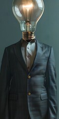 Elegant lightbulb head man in a suit