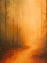 Abstract ochre forest pathway painting