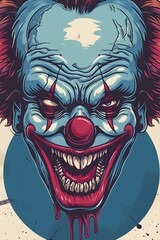 Comical illustration of a laughing blue clown
