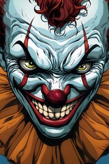 Intense clown face with snarling expression
