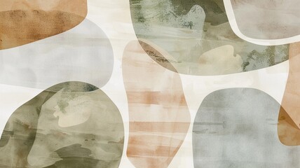 Watercolor abstract shapes in sage green and brown, with a simple minimalist design