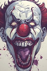 Scary clown with a menacing grin illustration