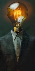 Surreal businessman with lightbulb head