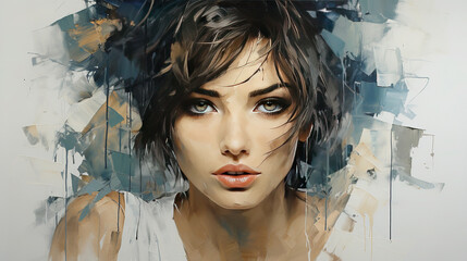 A Colorful Masterpiece Minimal Painting of Pretty Women Close Up With Thick Brush Strokes On Canvas