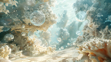 Coral bleaching by climate change. Dead and dying coral reef due to global warming and boiling