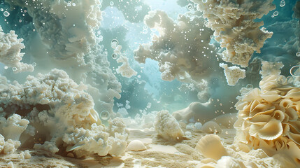 Coral bleaching by climate change. Dead and dying coral reef due to global warming and boiling