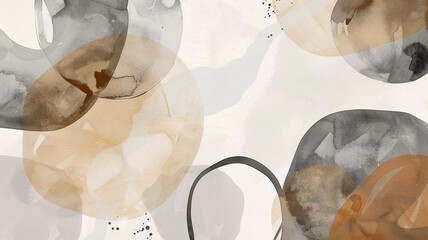 Watercolor abstract shapes in sage gray and brown, with a simple minimalist design