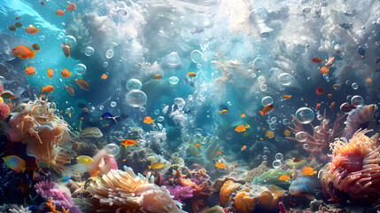 Coral bleaching by climate change. Dead and dying coral reef due to global warming and boiling