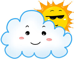 Illustration of a smiley white cloud and A sun with dark shades
