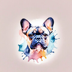 Bulldog draw with watercolor paints on a white background