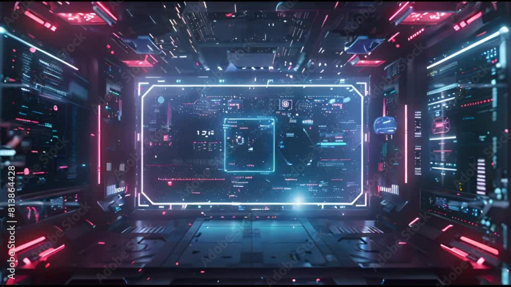 Poster Frame interface concept design with brackets, data, equalizers, futuristic elements in 4K.