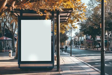vertical blank digital billboard mockup on city bus stop outdoor advertising display