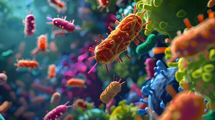 Obraz premium Depiction of Bacterial Evolution and Antibiotic Resistance