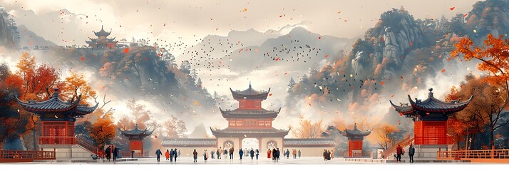 Create an illustration showcasing the cultural heritage and traditions preserved by Chinese diaspora communities around the world including festivals cuisine language and family customs.