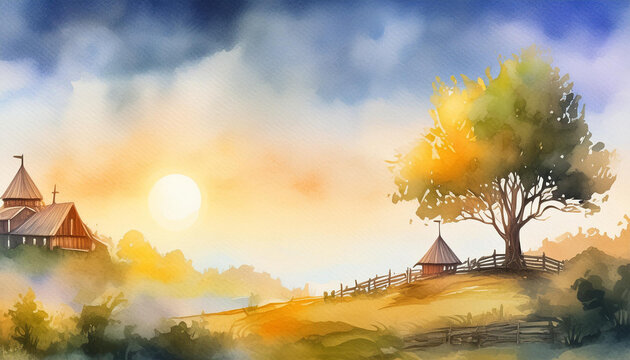 Litha holiday concept, summer solstice, Pagan and Wiccan festival, watercolor art style
