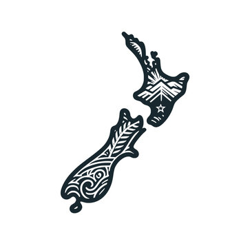 recommend clip art: The New Zealand Map line art. Black white vector illustration.
