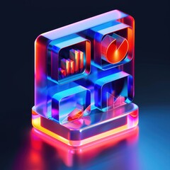 3D rendered image of neon-lit, transparent geometric shapes with a futuristic vibe on a dark background.