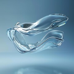 Abstract 3D render of a colorful, iridescent, twisted glass-like object on a pastel background.