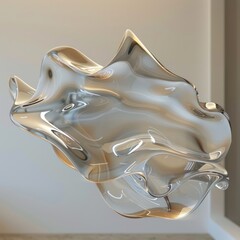 Abstract glass sculpture with smooth curves and translucent finish, displayed against a neutral background.
