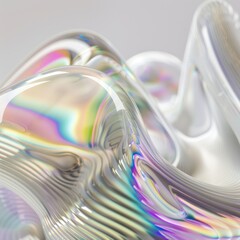 Abstract background with iridescent holographic foil waves and light reflections.