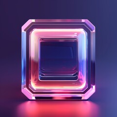 Futuristic neon glowing cube with a 3D effect on a dark background, showcasing modern abstract art and design.