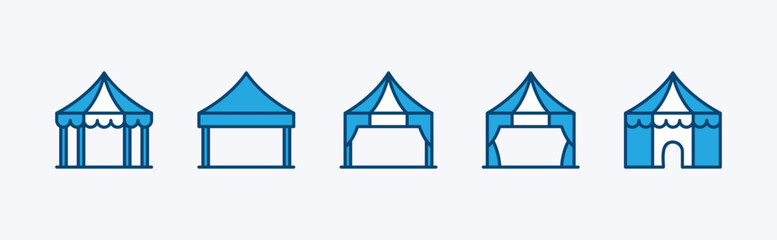 Set of event tent icon. Containing tent of festival, circus, party, sales, and carnival. Awning, marquee, and pavilion vector illustration © Vilogsign