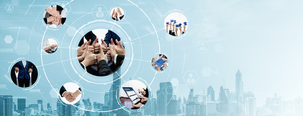 Teamwork and human resources HR management technology concept in corporate business with people...