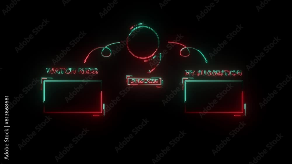 Aufkleber neon line video end intro frame icon animation concept on background